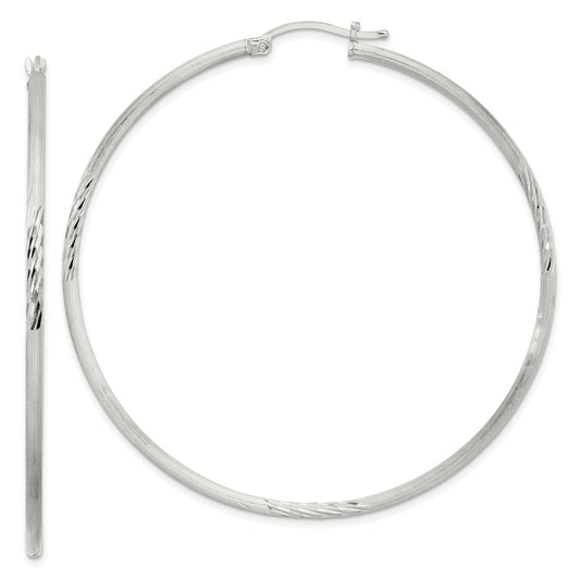 Sterling Silver 2mm Polished/Satin D/C Hoop Earrings