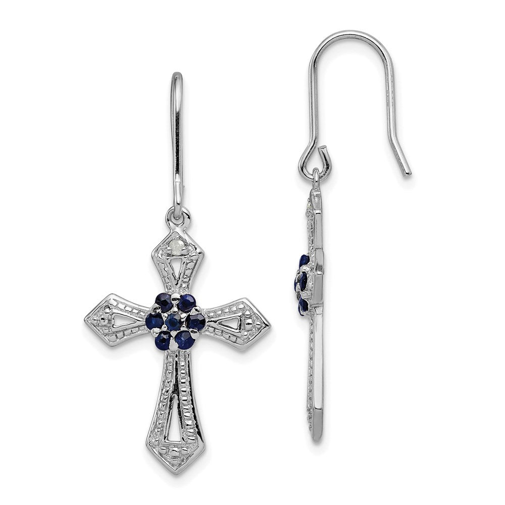 Sterling Silver RH-plated Diamond Accent & CZ Cross Dangle Earrings