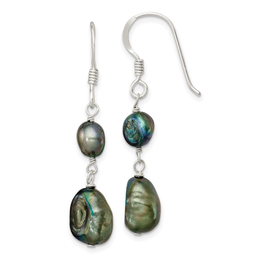 Sterling Silver Black Baroque FW Cultured Pearl Dangle Earrings