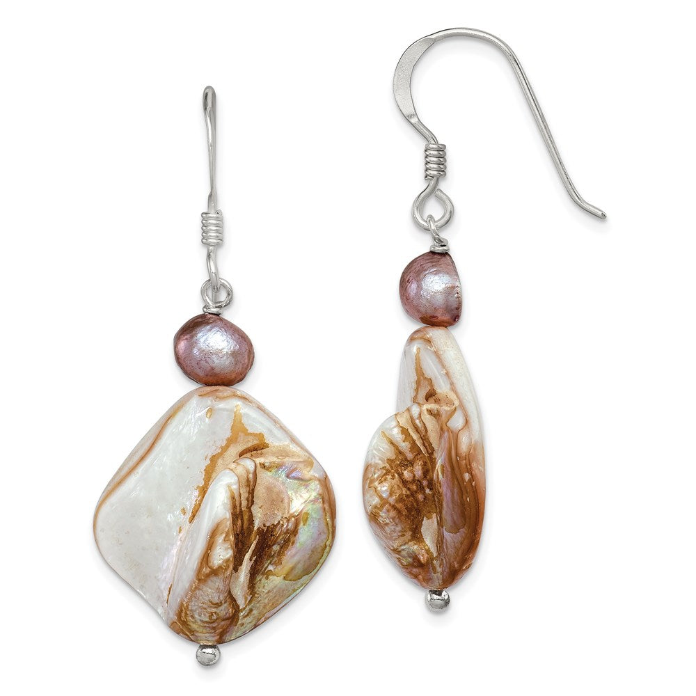 Sterling Silver Polished Brown MOP & FWC Pearl Dangle Earrings