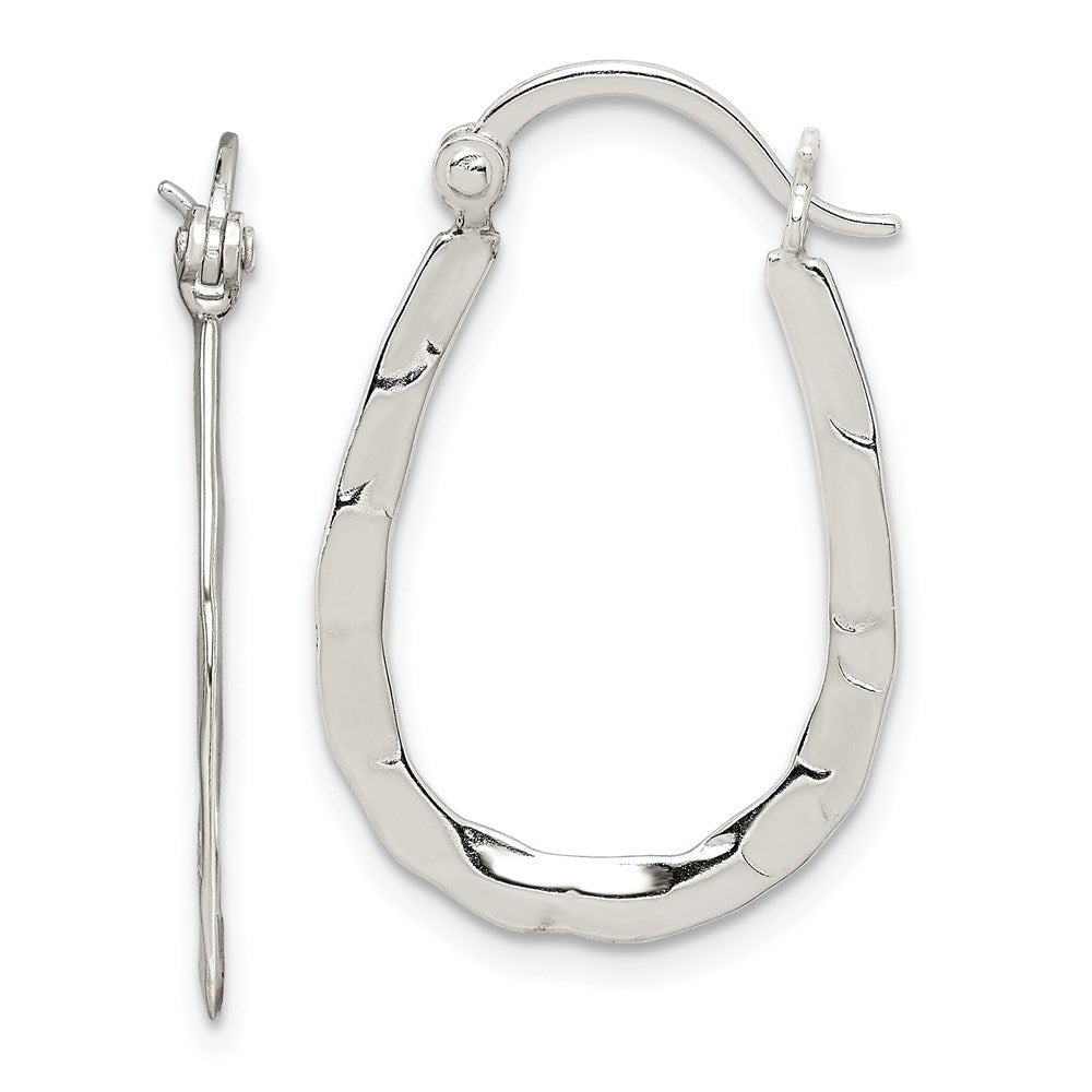 Sterling Silver Polished & Hammered Oval Hoop Earrings