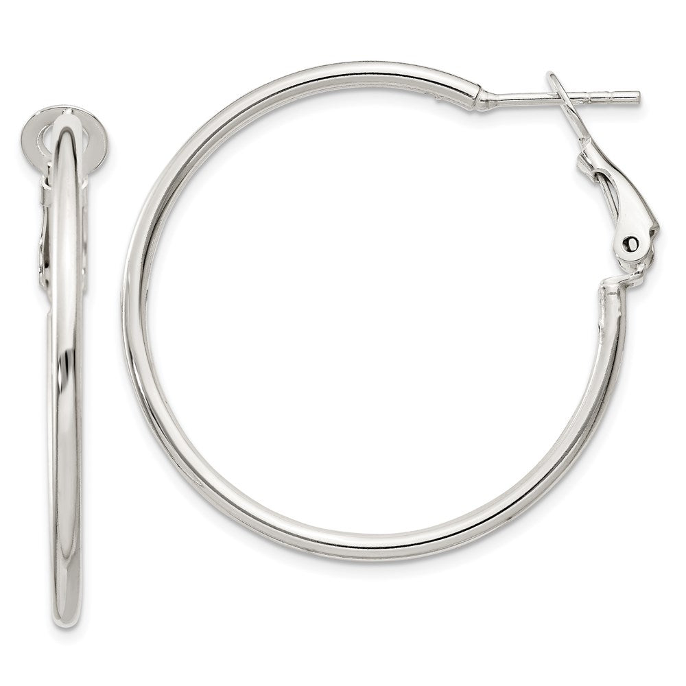 Sterling Silver Polished 2x35mm Omega Back Round Hoop Earrings