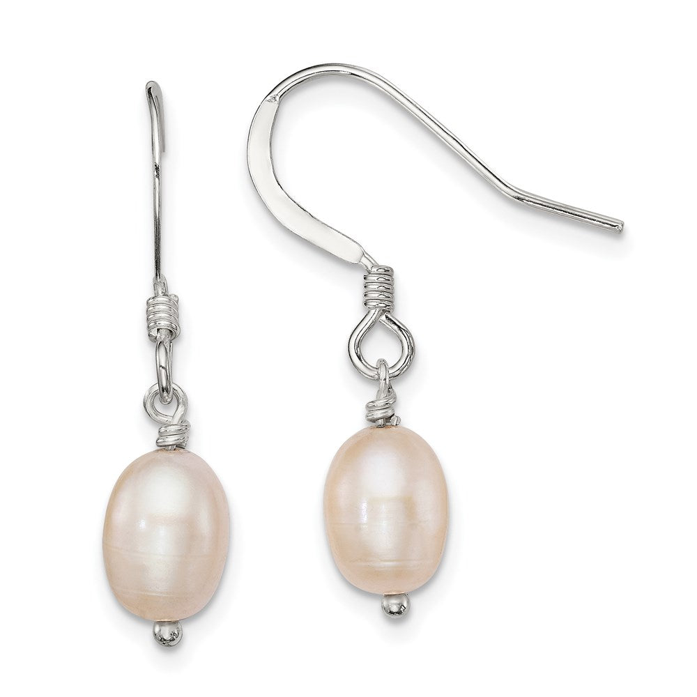 Sterling Silver Polished Pink 6-7mm FWC Pearl Dangle Earrings