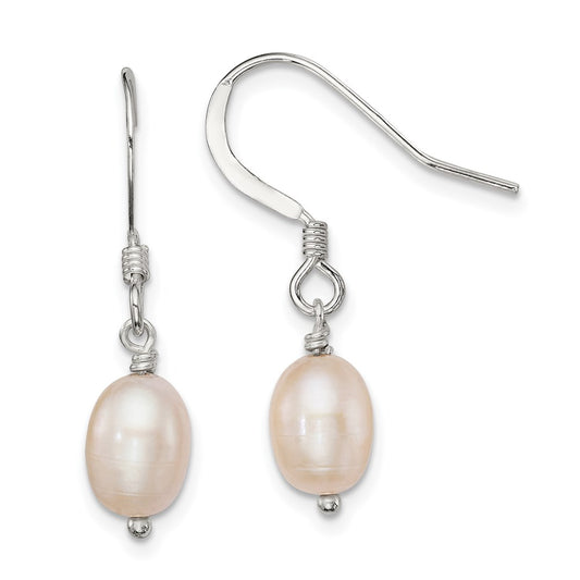Sterling Silver Polished Pink 6-7mm FWC Pearl Dangle Earrings