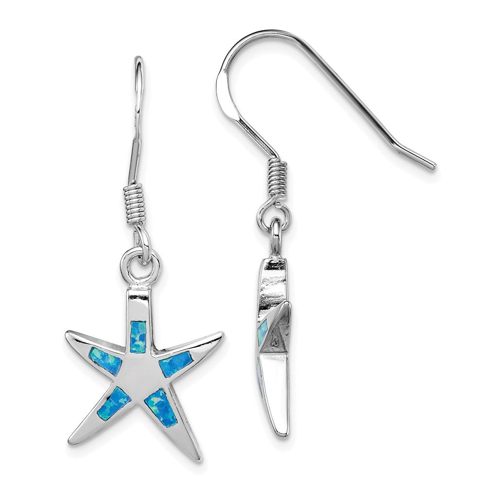 Sterling Silver Rhod-pltd Creat Blue Opal Inlay Starfish Dangle Earrings