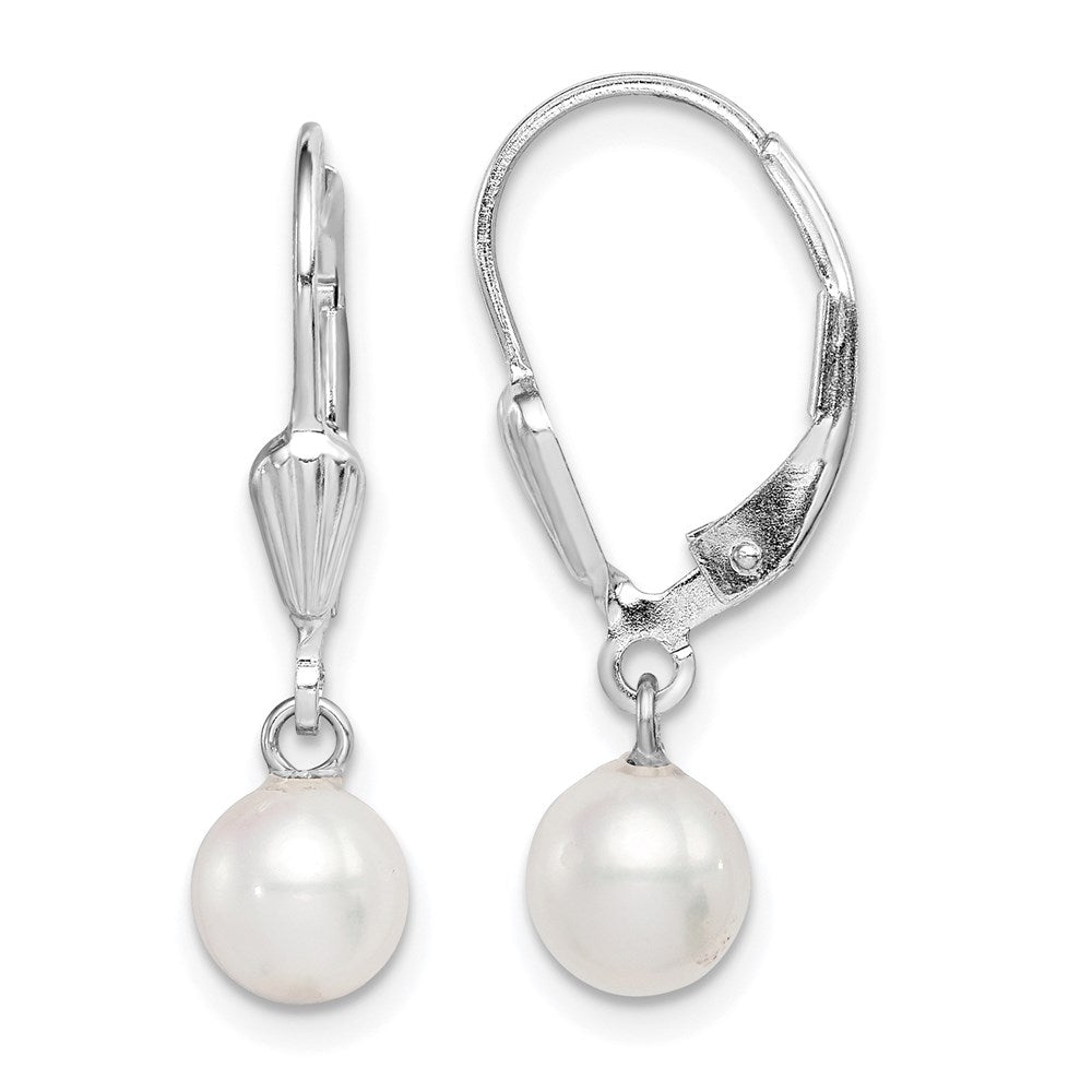 Sterling Silver RH-plated 6-7mm FWC Pearl Leverback Dangle Earrings