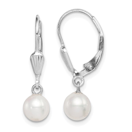 Sterling Silver RH-plated 6-7mm FWC Pearl Leverback Dangle Earrings