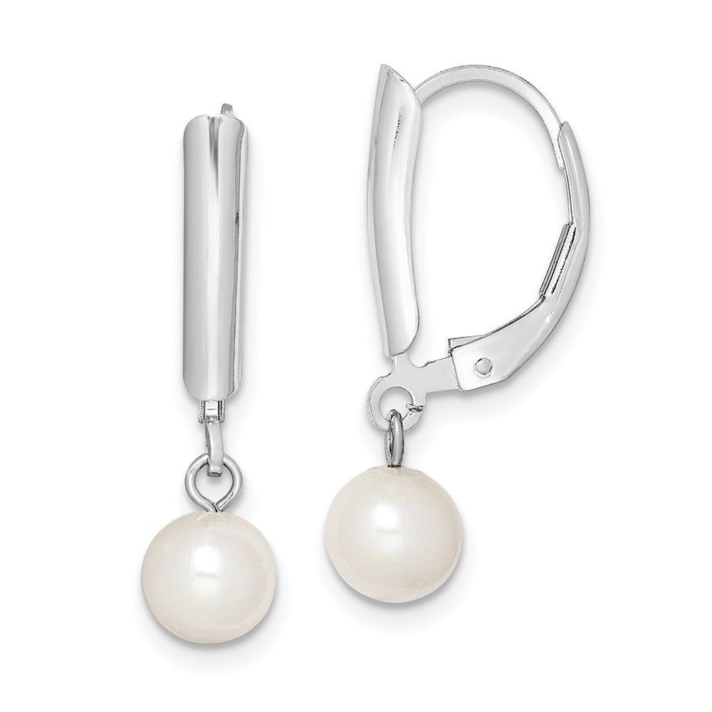 Sterling Silver RH-plated 6-7mm FWC Pearl Leverback Dangle Earrings