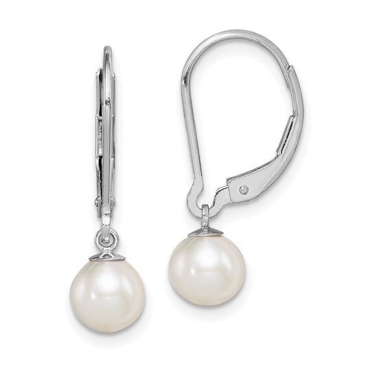 Sterling Silver RH-plated 6-7mm FWC Pearl Leverback Dangle Earrings