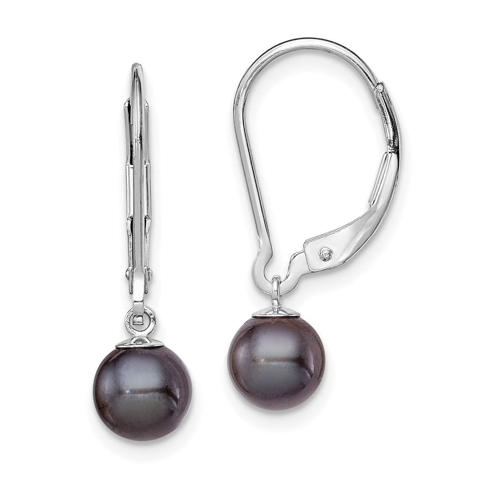 Sterling Silver Rhodium-plated 6-7mm Black FWC Pearl Leverback Earrings