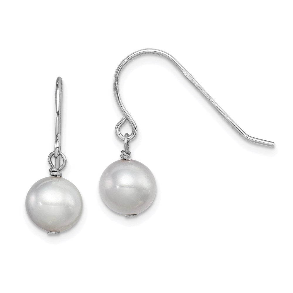 Sterling Silver Rhodium-plated Grey 7-8mm FWC Pearl Dangle Earrings