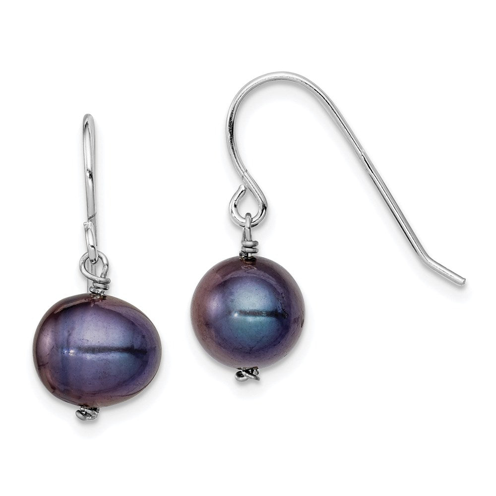 Sterling Silver Rhodium-plated Black 7.5-8.5mm FWC Pearl Dangle Earrings