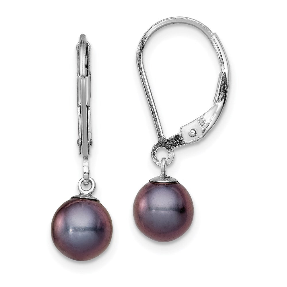 Sterling Silver Rhodium-plated 6-7mm Black FWC Pearl Leverback Earrings