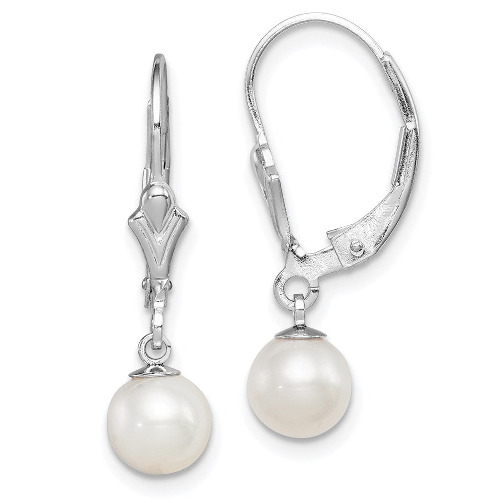 Sterling Silver RH-plated 6-7mm FWC Pearl Leverback Dangle Earrings