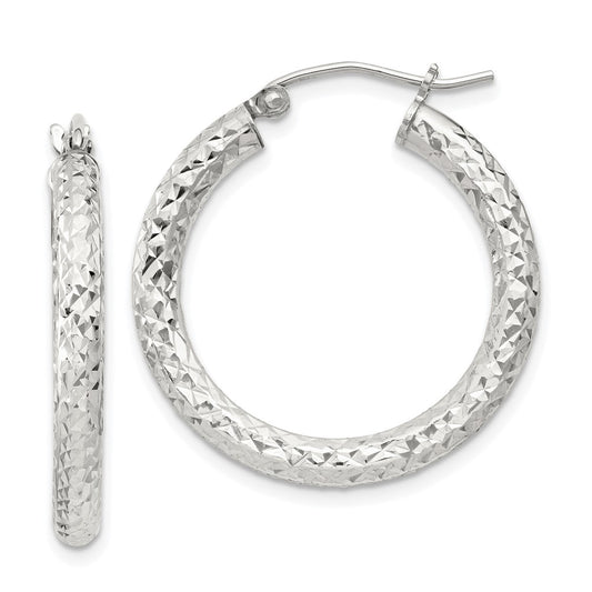 Sterling Silver D/C 3x25mm Hoop Earrings