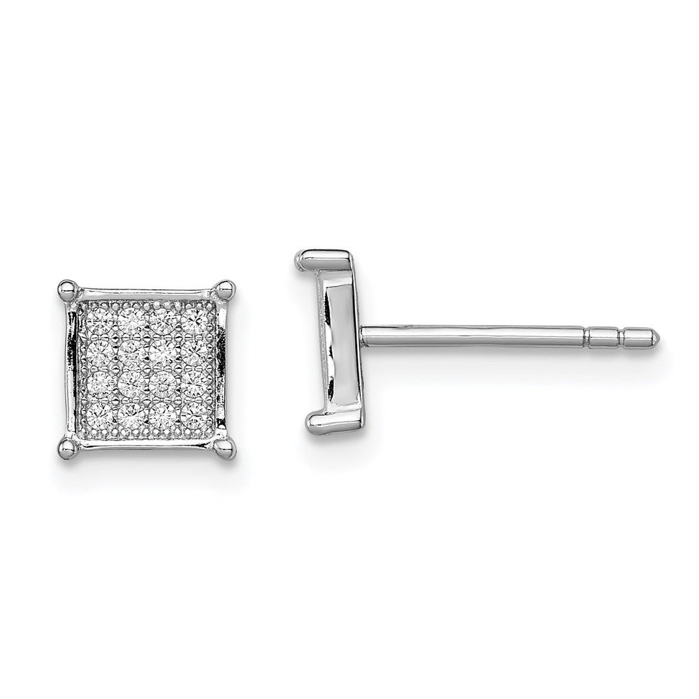Sterling Silver Rhodium-plated Polished Pavé CZ Square Post Earrings