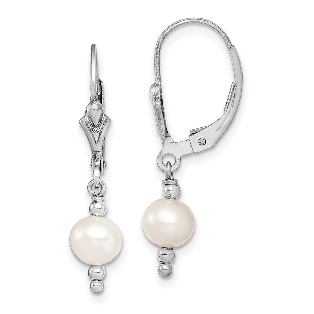 Sterling Silver Rhodium-plated 6-7mm White FWC Pearl Leverback Earrings