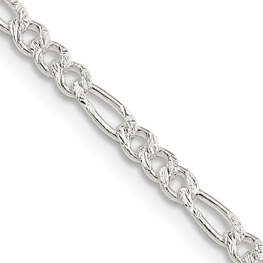 Sterling Silver 3mm Pavé Flat Figaro Chain