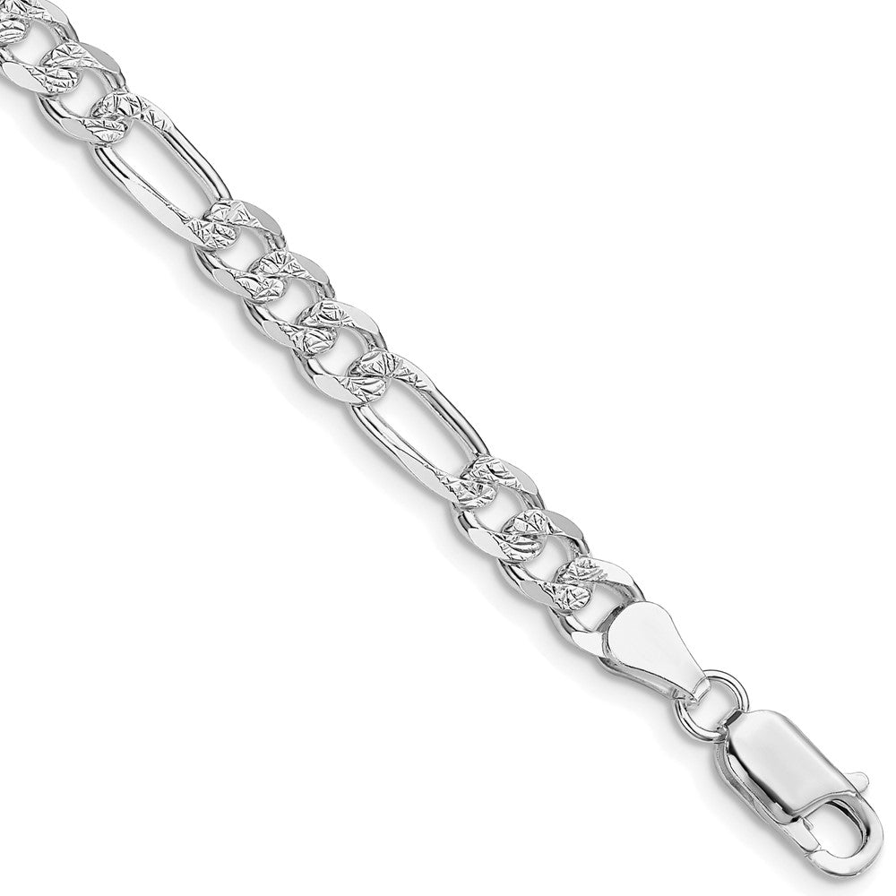 Sterling Silver Rhodium-plated 5.5mm Pavé Flat Figaro Chain