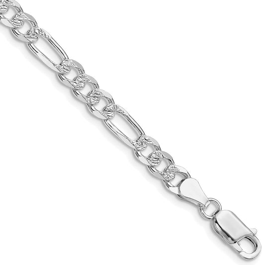 Sterling Silver Rhodium-plated 5.5mm Pavé Flat Figaro Chain