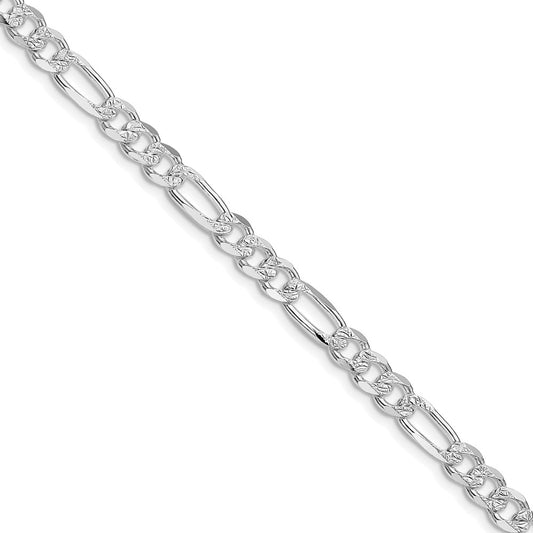 Sterling Silver Rhodium-plated 5.5mm Pave Flat Figaro Chain