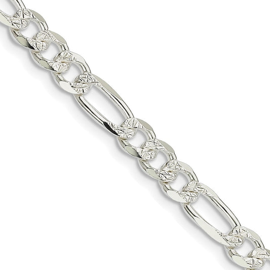 Sterling Silver 5.5mm Pavé Flat Figaro Chain