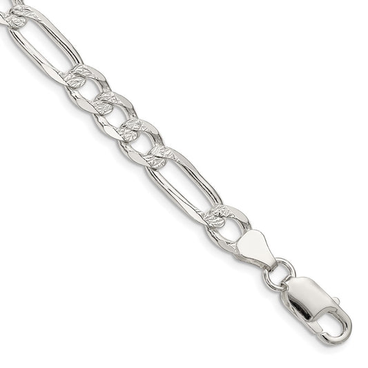 Sterling Silver 7.0mm Pavé Flat Figaro Chain