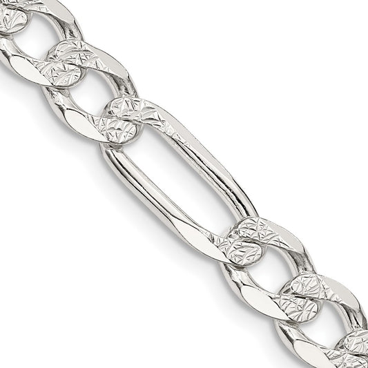 Sterling Silver 7.0mm Pavé Flat Figaro Chain
