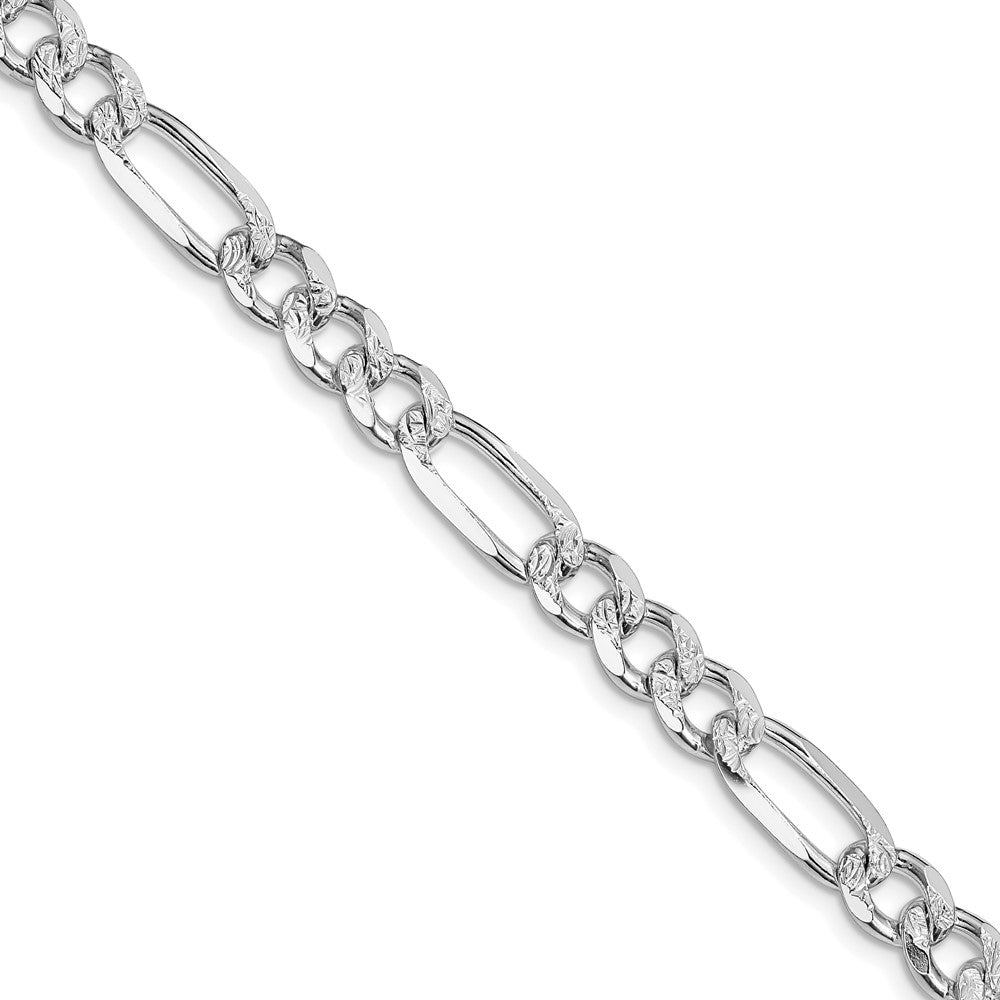 Sterling Silver Rhodium-plated 7.25mm Pavé Flat Figaro Chain