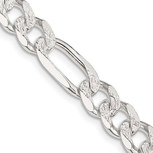 Sterling Silver 8mm Pavé Flat Figaro Chain
