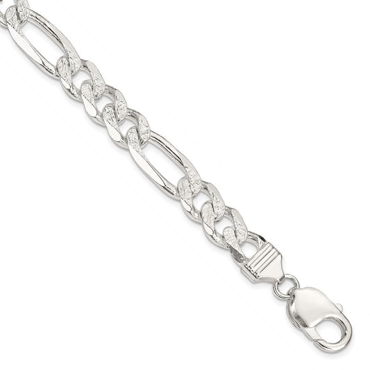 Sterling Silver 9.5mm Pavé Flat Figaro Chain