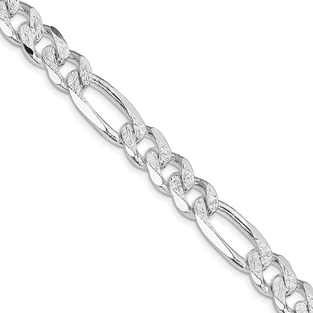 Sterling Silver Rhodium-plated 9.5mm Pavé Flat Figaro Chain