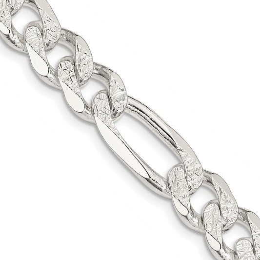 Sterling Silver 11.0mm Pavé Flat Figaro Chain