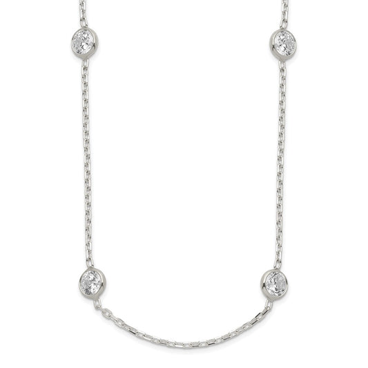 Sterling Silver 20 Inch w/2 in ext. 10-Station CZ Necklace
