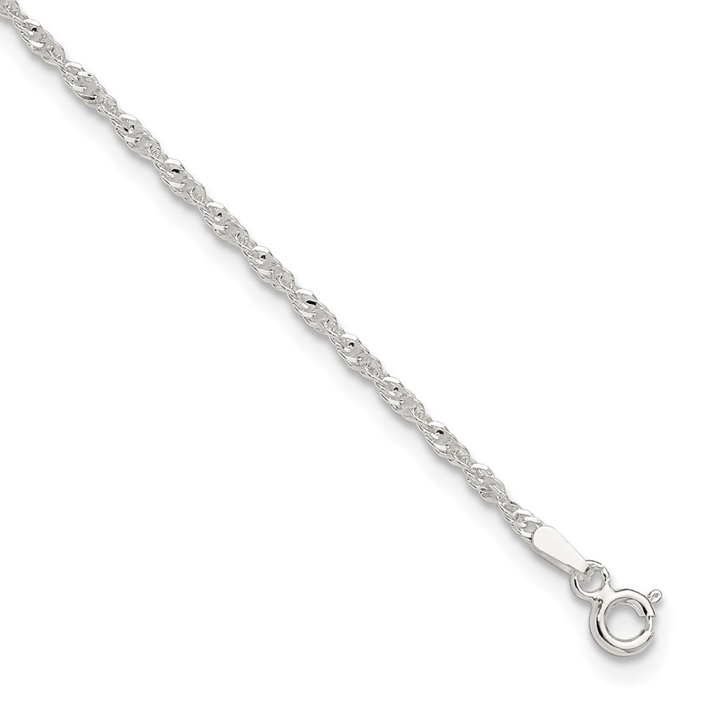 Sterling Silver 1.8mm Singapore 10in Plus 1in ext. Chain Anklet