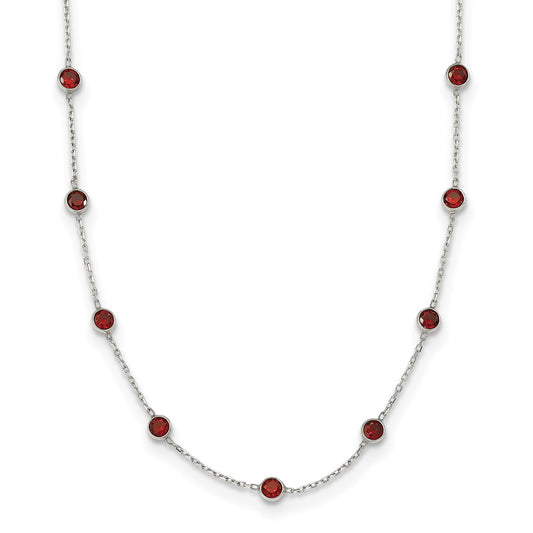 Sterling Silver 9-Station Red CZ Necklace