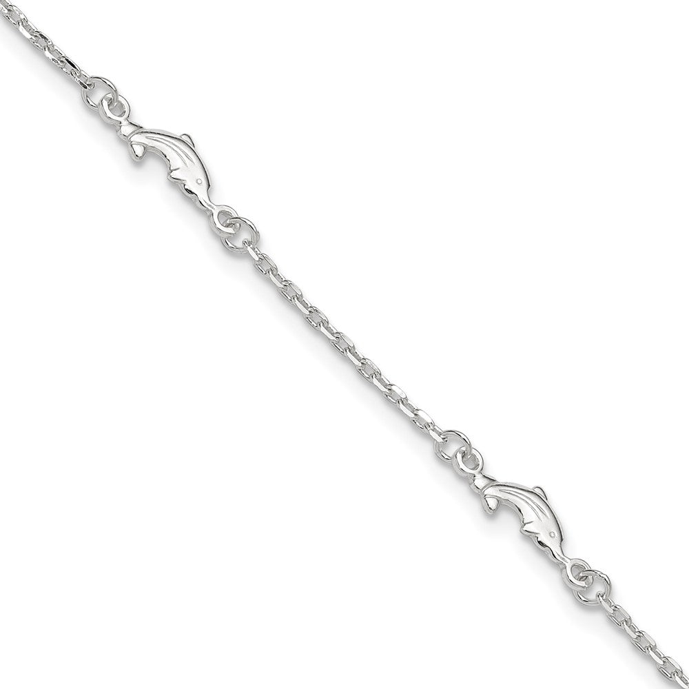 Sterling Silver Polished Dolphin 10in Plus 1in Ext. Anklet