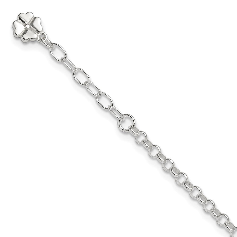 Sterling Silver Polished Four Leaf Clover 10in Plus 1in Ext. Anklet