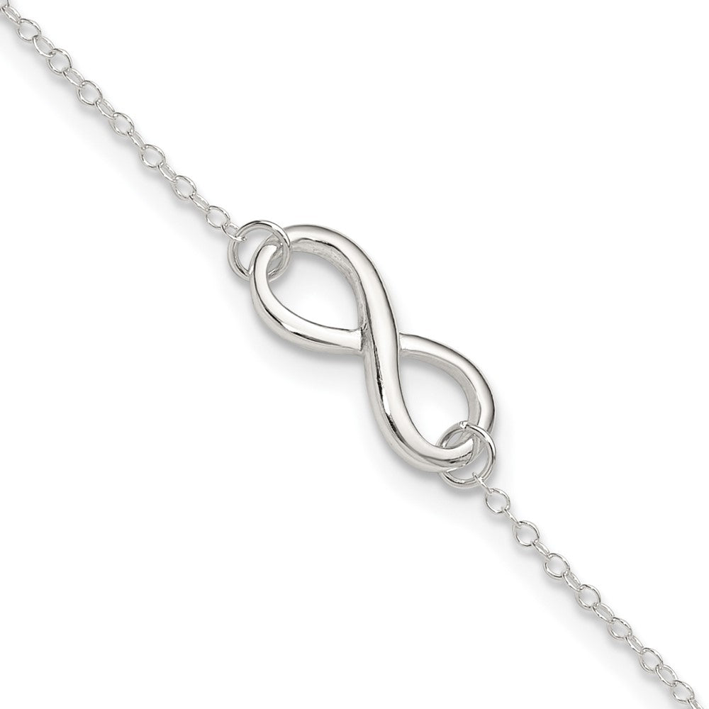 Sterling Silver Polished 10in Plus 1in. Ext. Infinity Symbol Anklet