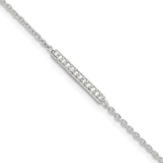 Sterling Silver Polished CZ Bar 10in Plus 1in Ext. Anklet