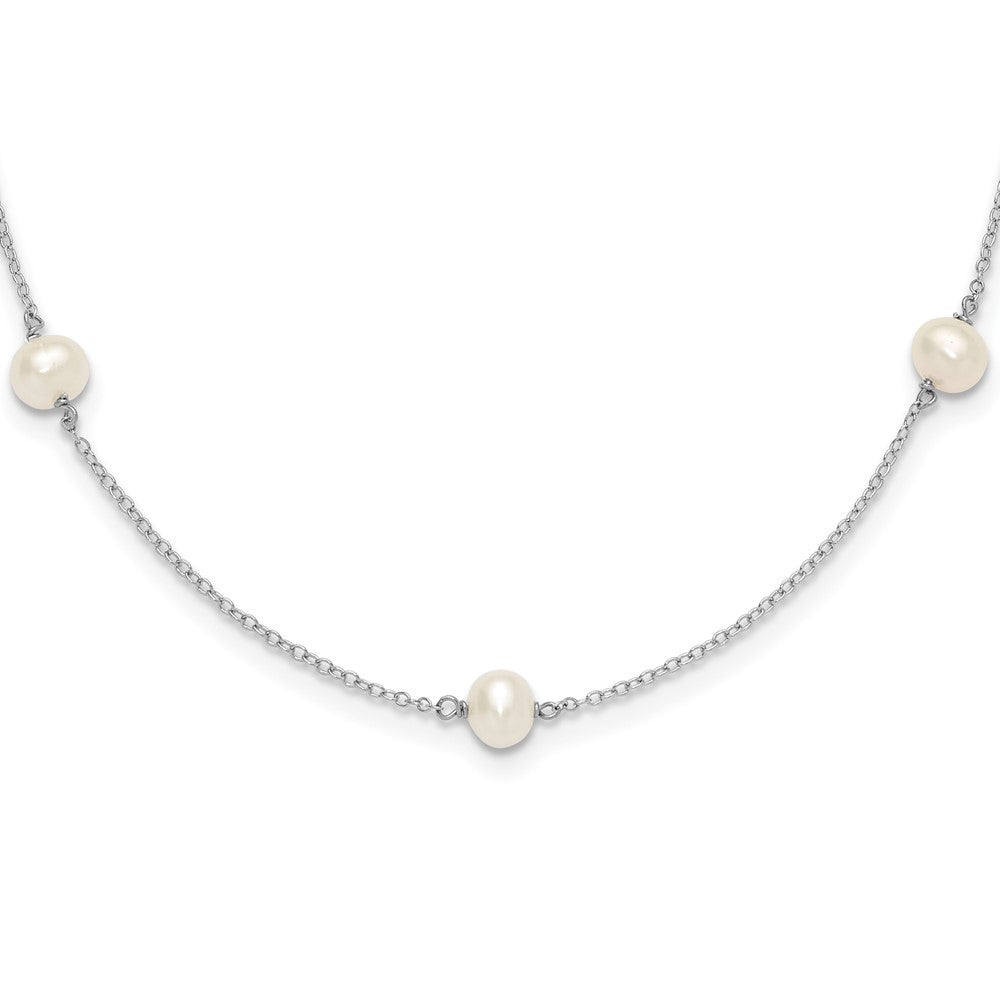 Sterling Silver RH-plated 5-5.5mm FWC Pearl 5-Station Children's Necklace