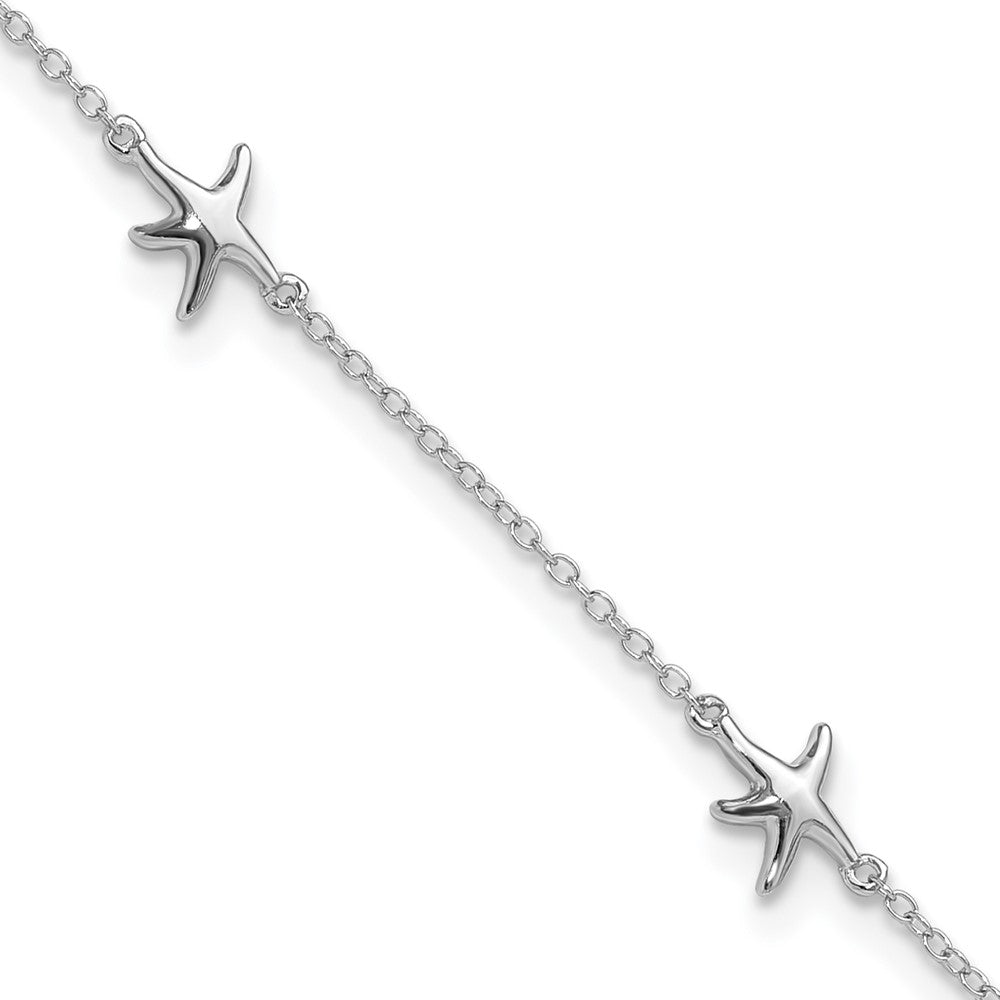 Sterling Silver Rhodium-plated Starfish 9in Plus 2in ext Anklet