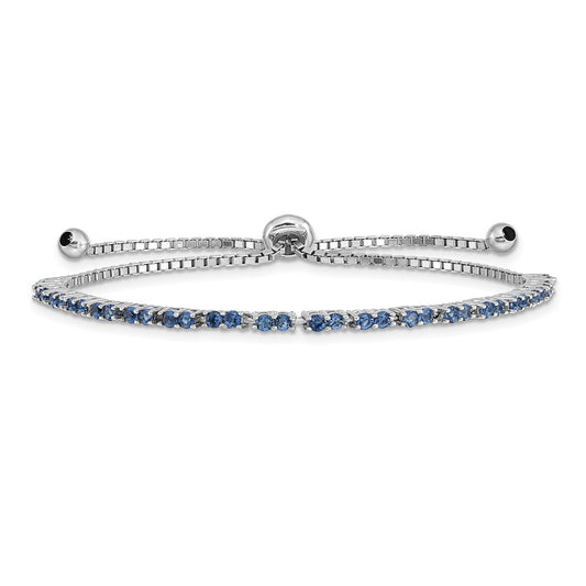 Sterling Silver Rhod-plated September Blue CZ Adjustable Bracelet