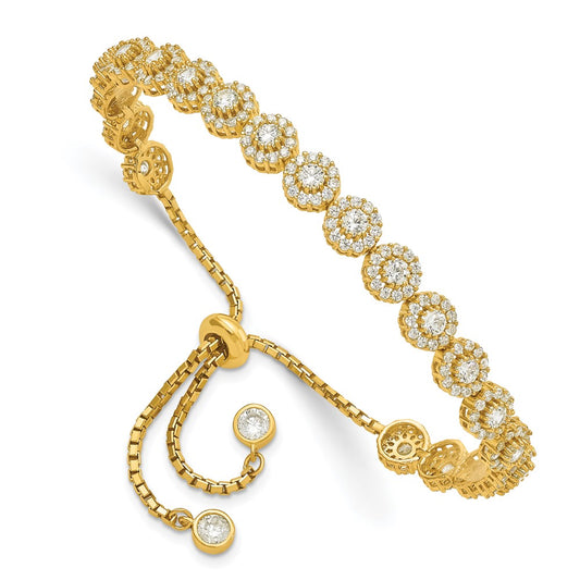 Sterling Silver Gold-tone CZ Halo Adjustable Bracelet