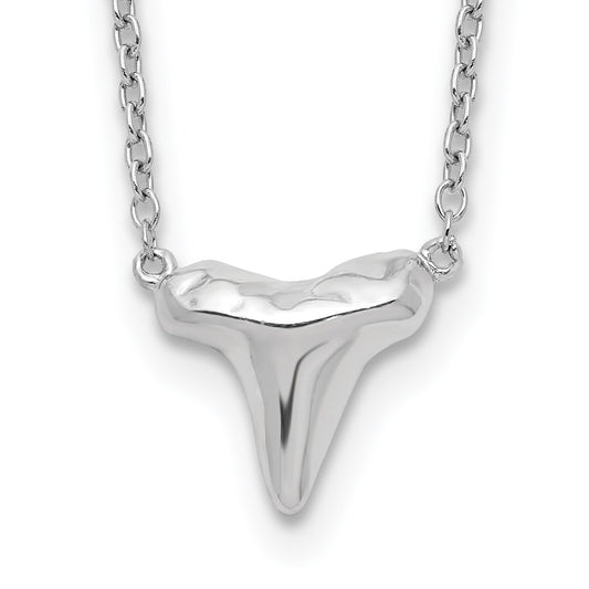 Sterling Silver RH-plated Polished Shark Tooth w/2in Ext. Necklace