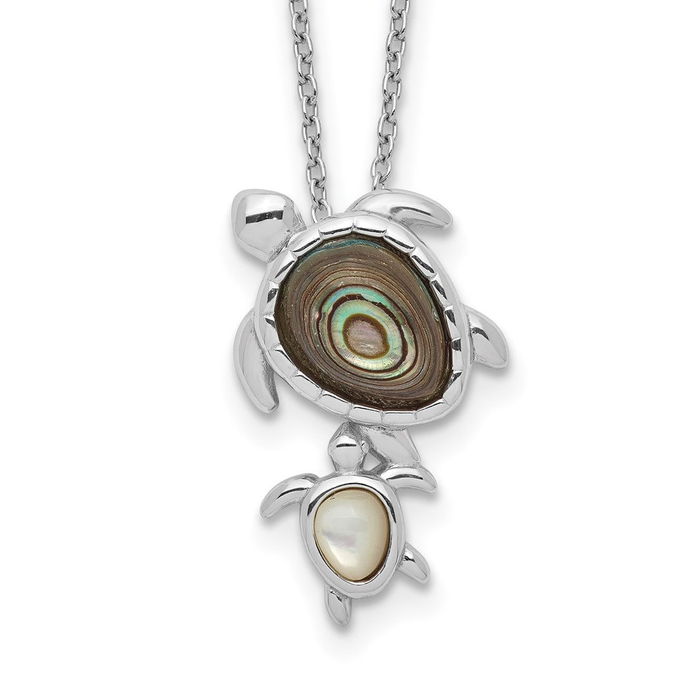 Sterling Silver Rhodium-plated Abalone and MOP Turtle Necklace