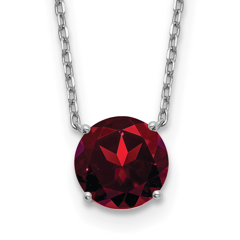 Sterling Silver RH Plated Dark Red Crystal w/ 2in ext Necklace