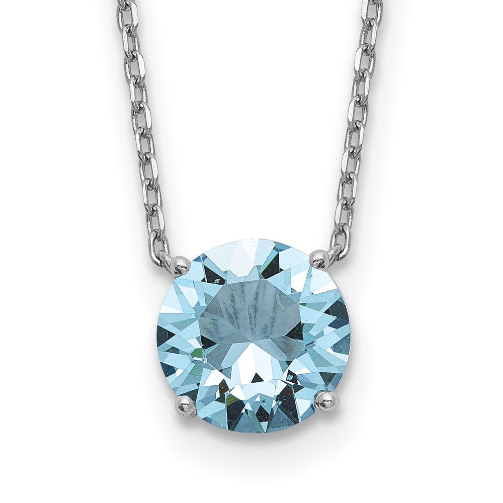 Sterling Silver RH Plated Light Blue Crystal w/ 2in ext Necklace