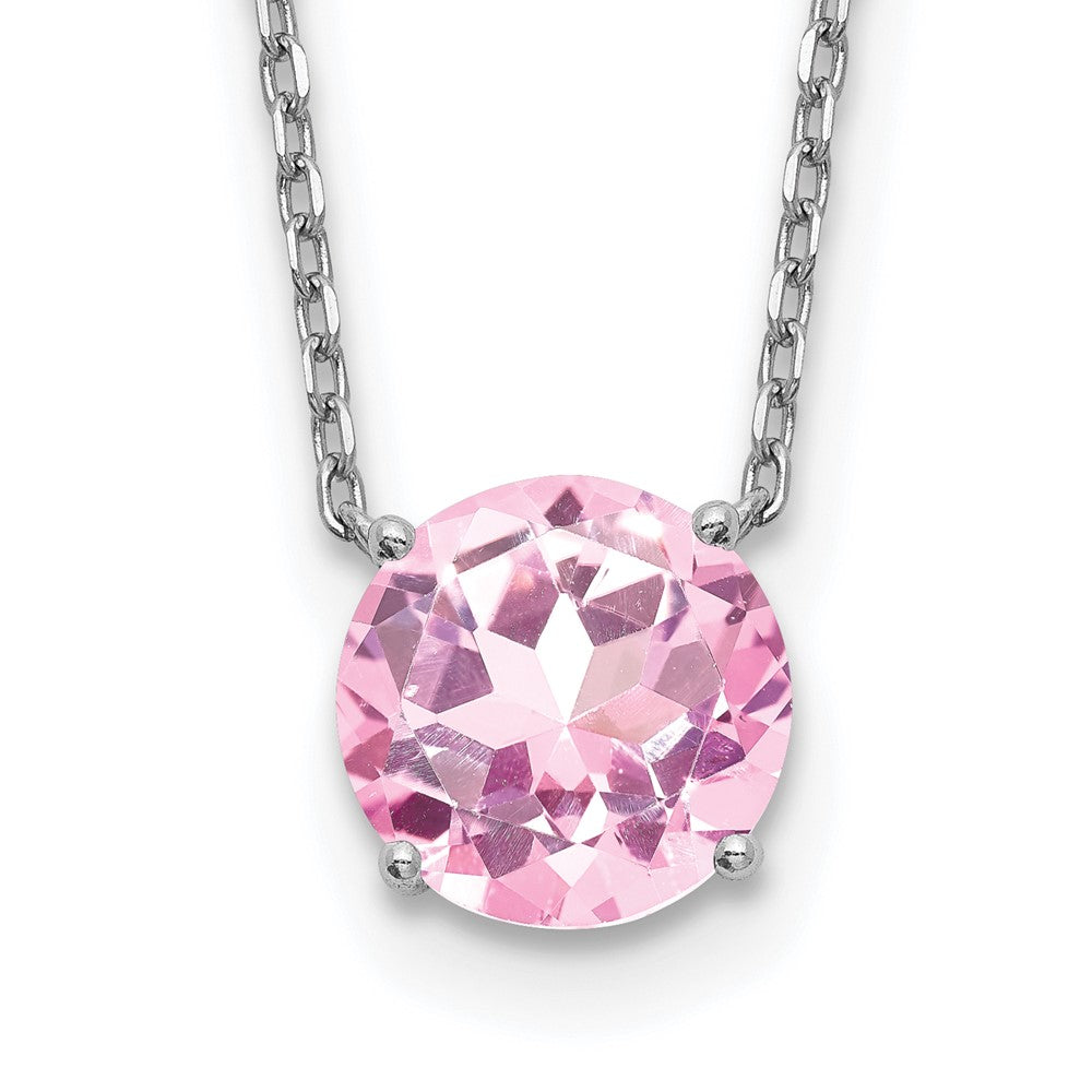 Sterling Silver RH Plated Lt Pink Crystal 2in w/ext. Necklace