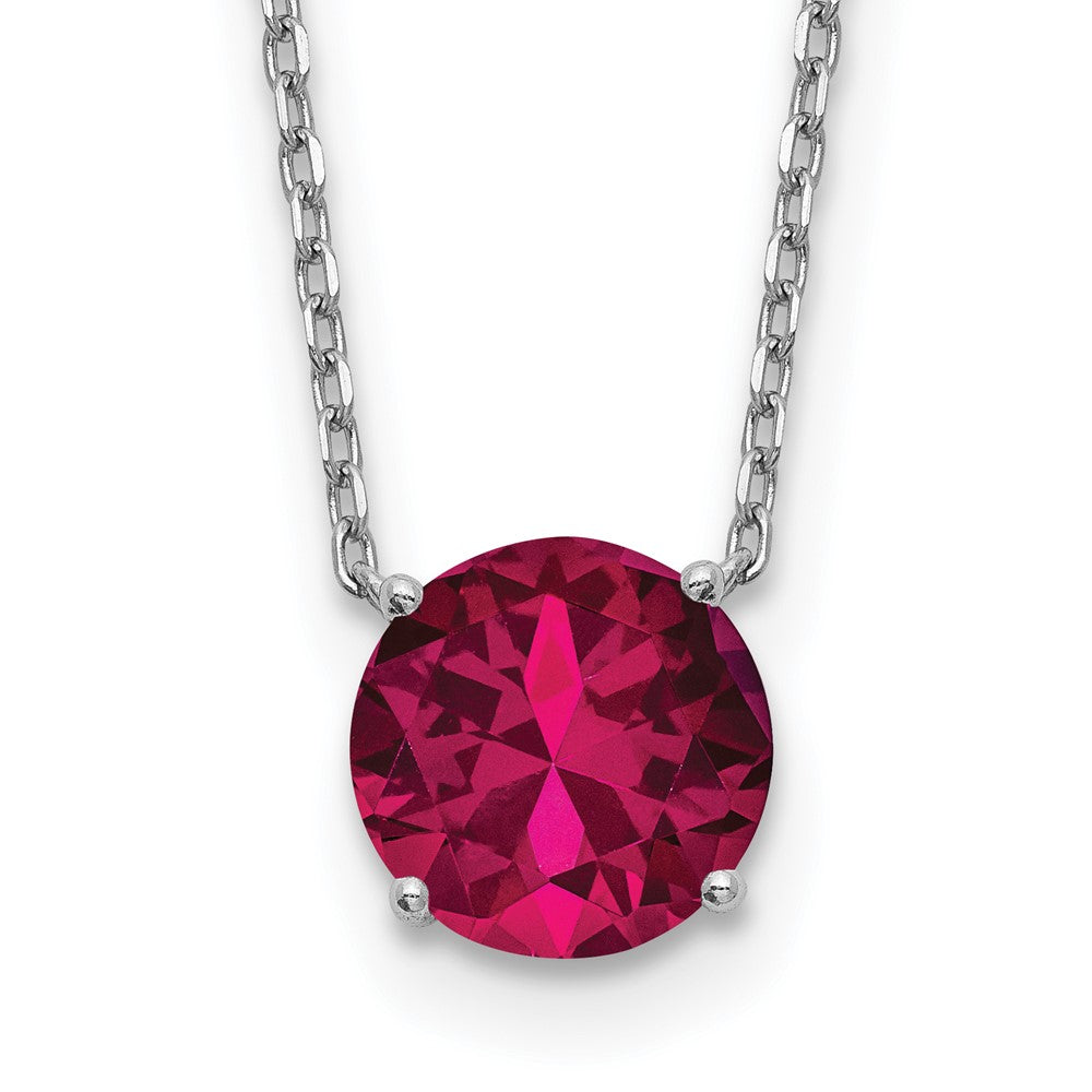 Sterling Silver RH Plated Red Crystal 2in w/ext. Necklace
